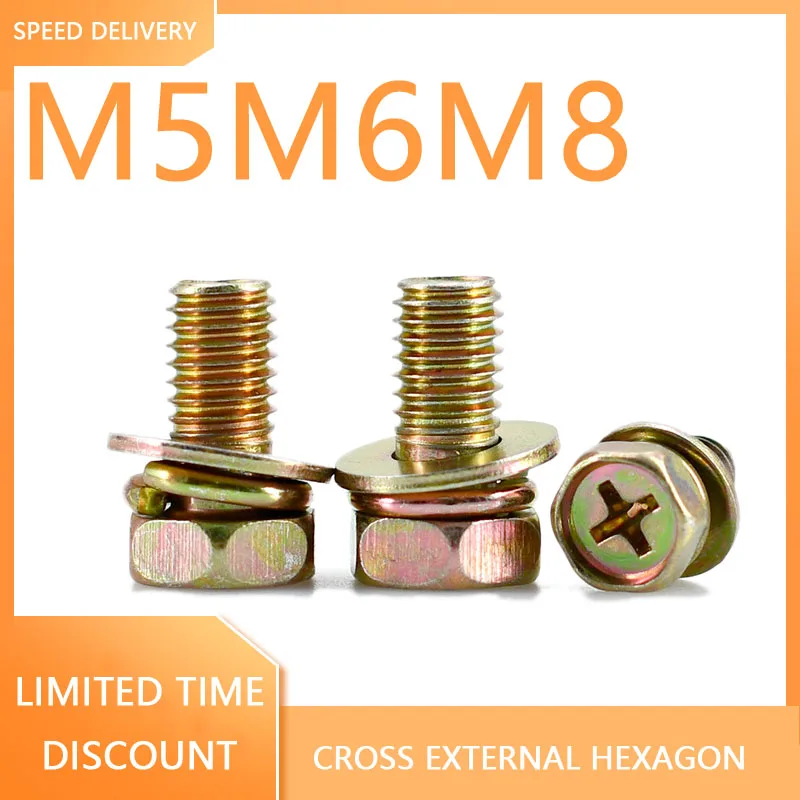 M5 M6 M8 Galvanized Cross Hexagon Three-combination Screw with Elastic Cushion Flat Gasket Combination Bolt Screw 10 Pcs a lot
M5 M6 M8 Galvanized Cross Hexagon Three-combination Screw with Elastic Cushion Flat Gasket Combination Bolt Screw 10 Pcs a lot