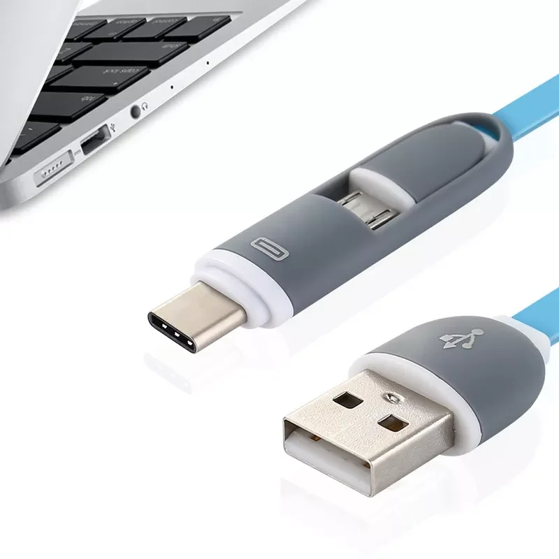 

NEW Micro USB Type C Cable 2 IN 1 Fast Charging & Data Sync Charger Line For Universal Android Smartphones Power Bank