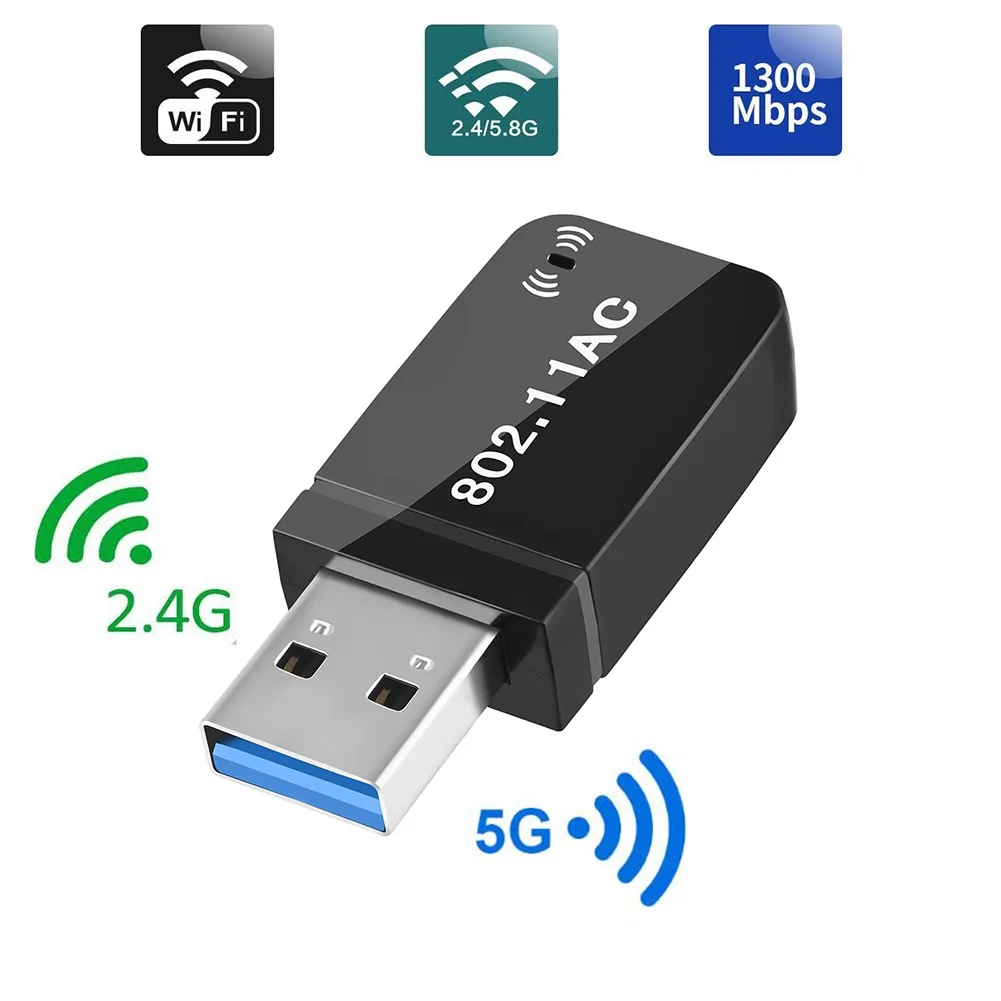 

1300Mbps Dual Band 2.4G/5Ghz Wifi Adapter USB 3.0 Wireless Network Card 802.11AC Ethernet WiFi Dongle Receiver for Laptop PC