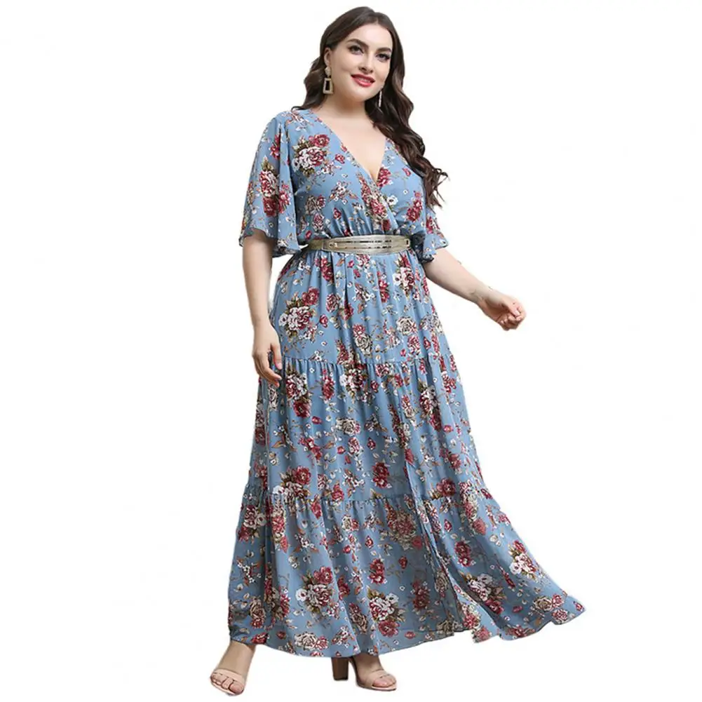 Plus Size Summer Dress Women Floral Print Stitching Split Hem V-neck Short Sleeve Waist Tight A-Line Maxi Dress
Plus Size Summer Dress Women Floral Print Stitching Split Hem V-neck Short Sleeve Waist Tight A-Line Maxi Dress