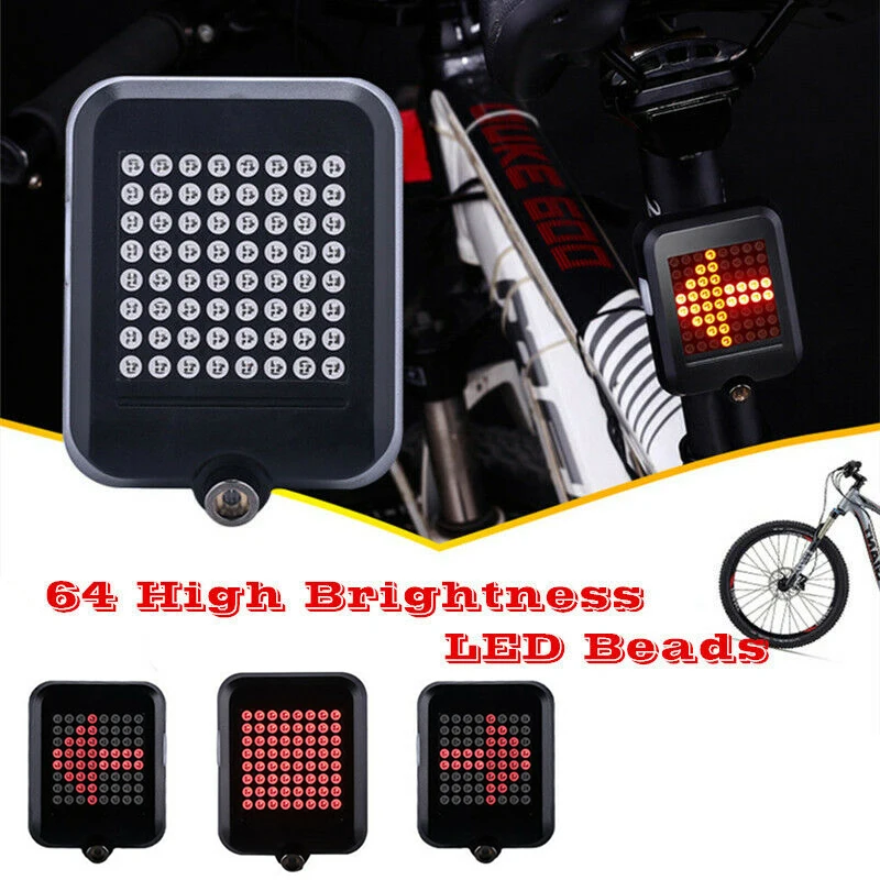 

64 LED Automatic Bicycle Rear Taillight USB Rechargeable Cycling MTB Bike Safety Warning Turn Signals Light Direction Indicator