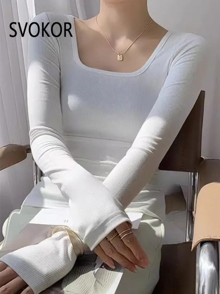 Рубашка с квадратным воротником SVOKOR, футболка с длинным рукавом для женщин, Осенний пуловер, женский тонкий свитер, повседневный эластичный Топ
Рубашка с квадратным воротником SVOKOR, футболка с длинным рукавом для женщин, Осенний пуловер, женский тонкий свитер, повседневный эластичный Топ