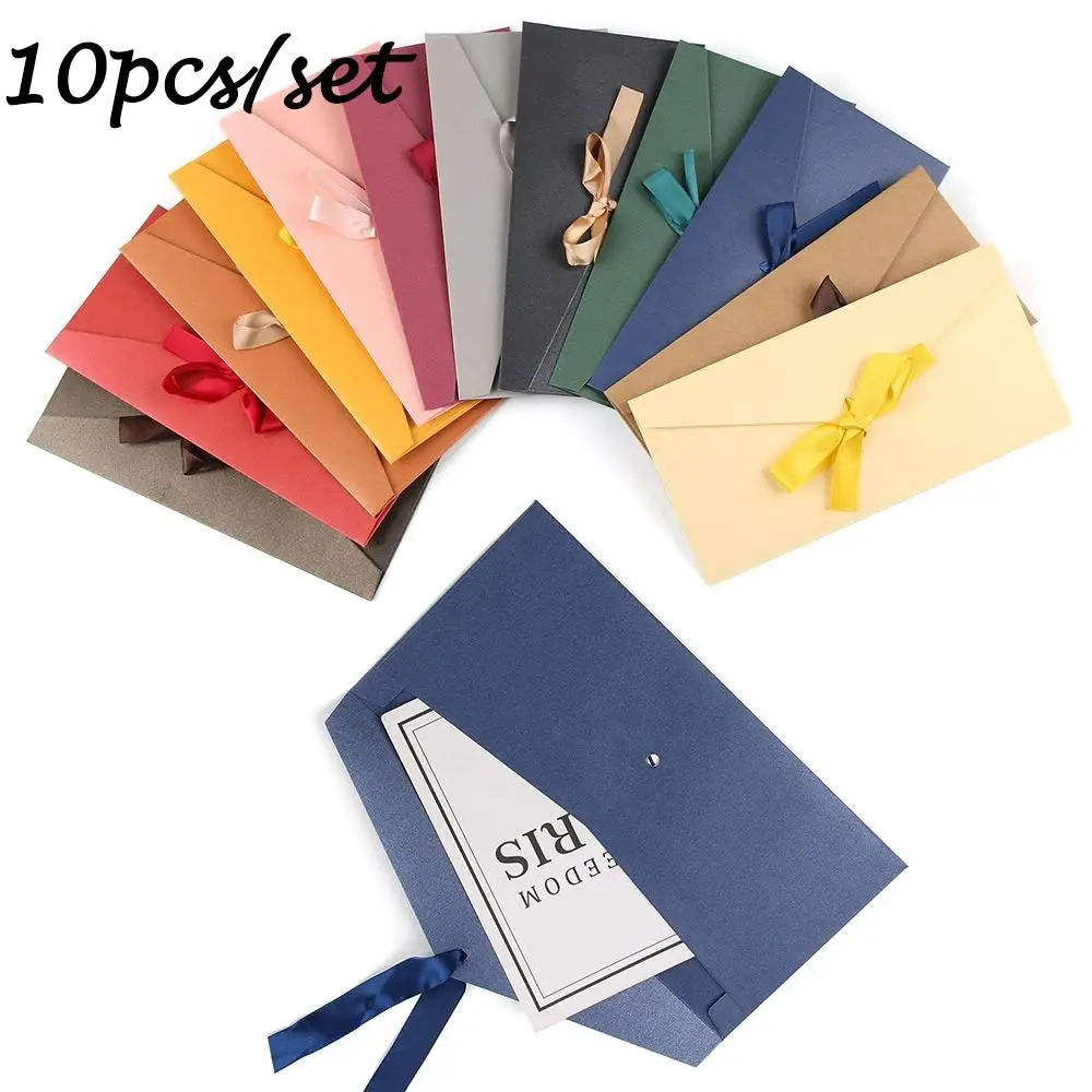 10 Pcs/ Set Envelope Pearlescent Paper Bow Thicken Ribbon Retro Creative Color Stationery Wedding Invited Gift 
10 Pcs/ Set Envelope Pearlescent Paper Bow Thicken Ribbon Retro Creative Color Stationery Wedding Invited Gift