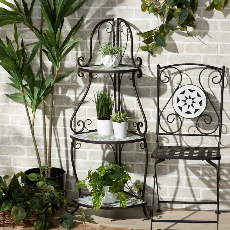 Airell Modern and Contemporary Multi-Colored Glass and Black Metal 3-Tier Holder Shelf Indoor Outdoor Planter Display Shelving
Airell Modern and Contemporary Multi-Colored Glass and Black Metal 3-Tier Holder Shelf Indoor Outdoor Planter Display Shelving
