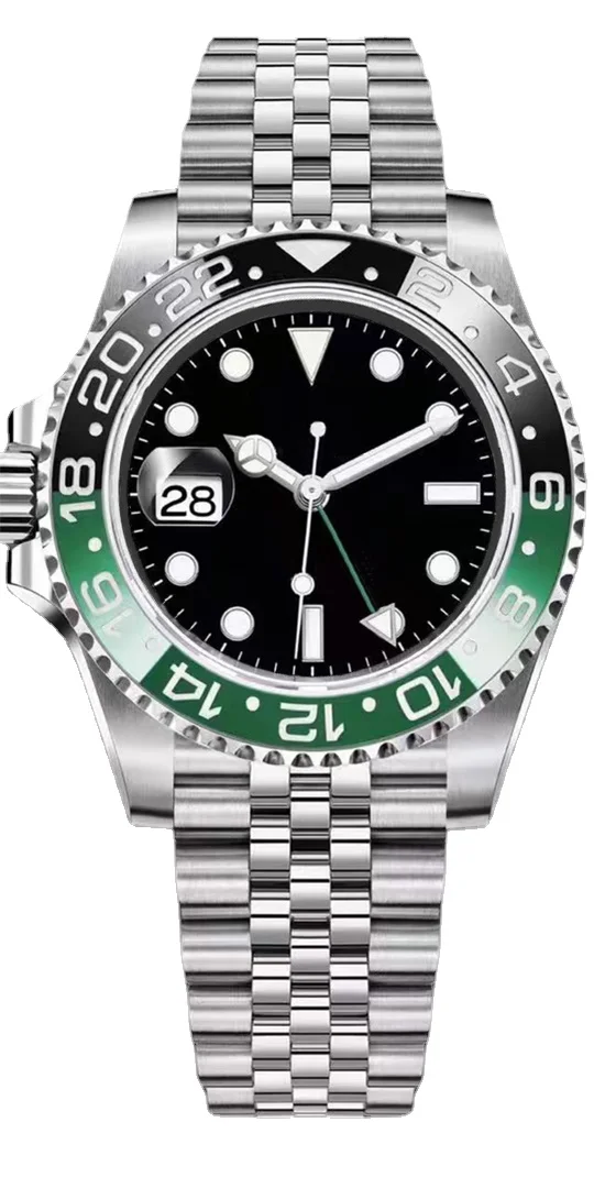 Mens Left-Handed 40mm Independent GMT Black Green Ceramic Bezel Stainless Steel Mechanical Automatic Watch Luminous
Mens Left-Handed 40mm Independent GMT Black Green Ceramic Bezel Stainless Steel Mechanical Automatic Watch Luminous
