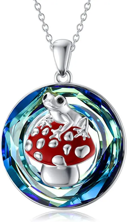 

Frog Necklace 925 Sterling Silver Austria Crystal Mushroom Pendant Necklaces Hypoallergenic Jewelry Birthday Gifts for Women Gir
