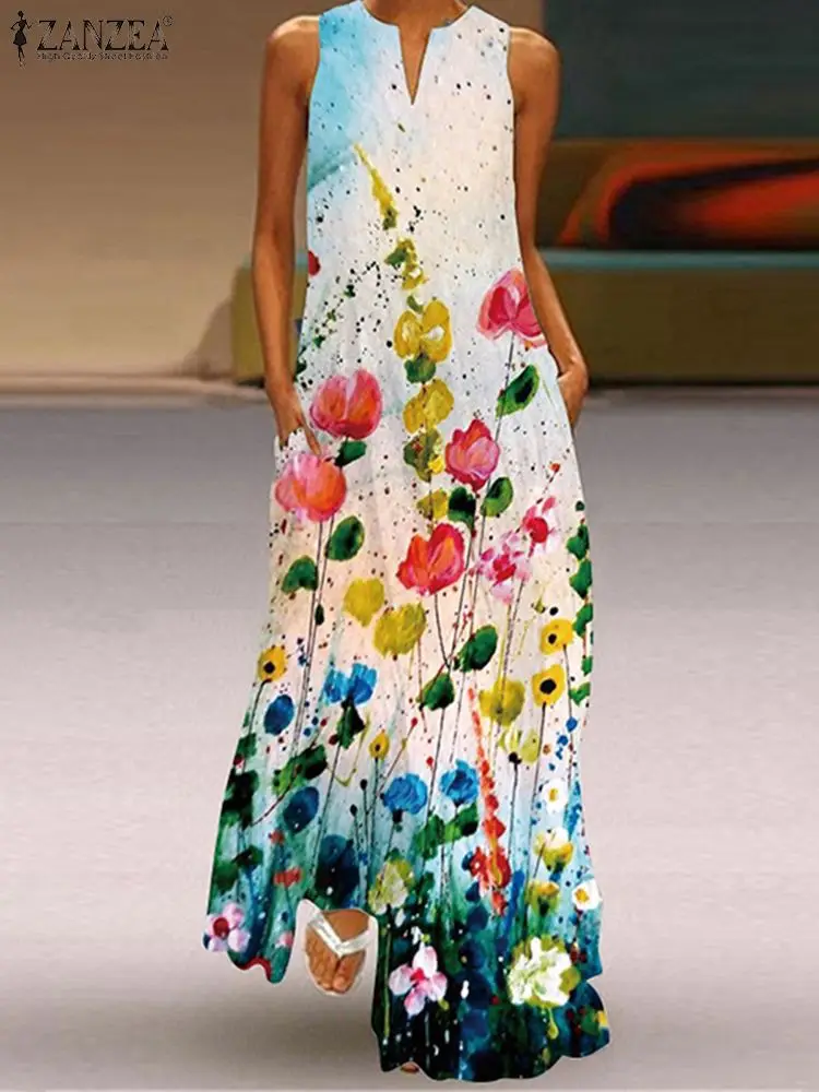 ZANZEA V-Neck Sleeveless Pocket Sarafans Dress Bohemian Elegant Casual Holiday Maxi Robe Summer Women Floral Printed Sundress
ZANZEA V-Neck Sleeveless Pocket Sarafans Dress Bohemian Elegant Casual Holiday Maxi Robe Summer Women Floral Printed Sundress