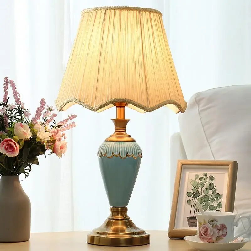 Desk Lamp American Table Lamp Bedroom Lighting Bedside Minimalist Blue-green Ceramic Table Study Lace Lampshade Decorative Table
Desk Lamp American Table Lamp Bedroom Lighting Bedside Minimalist Blue-green Ceramic Table Study Lace Lampshade Decorative Table