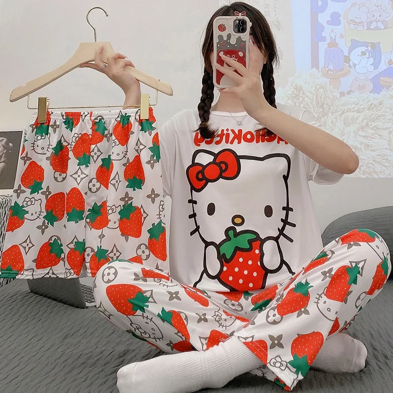Пижама с героями мультфильмов Hello Kittys Cinnamoroll Женская Аниме Sanrios летний костюм-тройка с коротким рукавом свободный кавайный спортивный костюм
Пижама с героями мультфильмов Hello Kittys Cinnamoroll Женская Аниме Sanrios летний костюм-тройка с коротким рукавом свободный кавайный спортивный костюм
