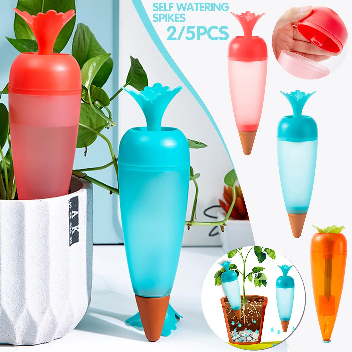 2/5 Pcs Plant Self Watering Spikes Carrot Shape Waterer with Terracotta Dripper for Home Garden Greenhouse Flower Plants Potted
2/5 Pcs Plant Self Watering Spikes Carrot Shape Waterer with Terracotta Dripper for Home Garden Greenhouse Flower Plants Potted