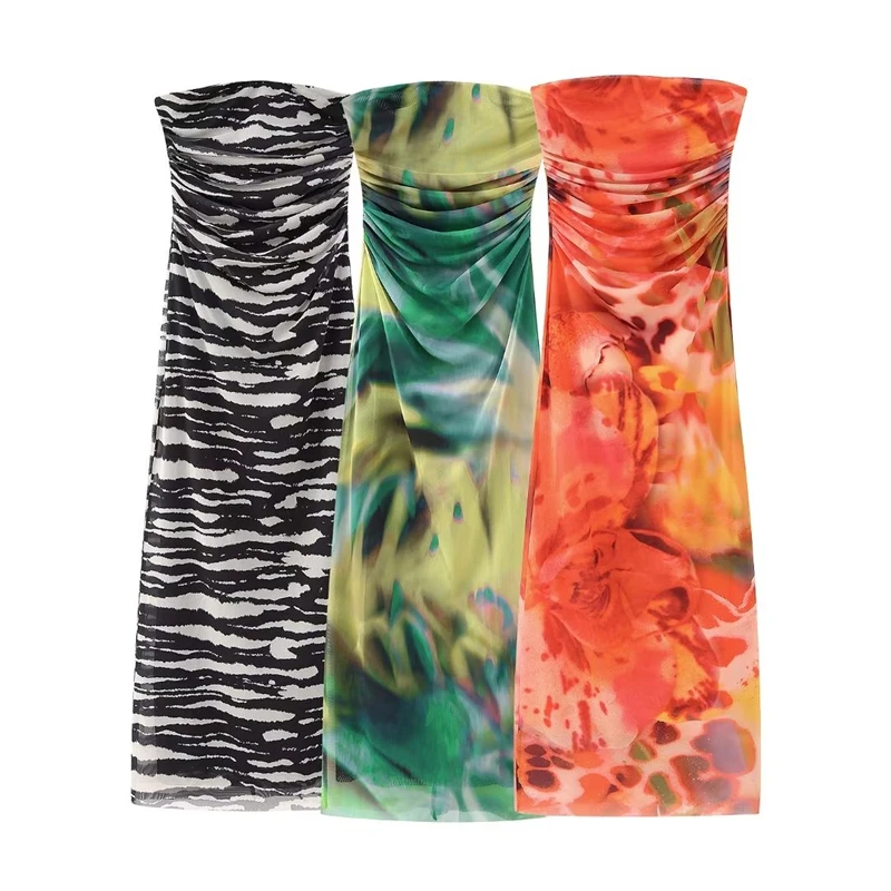 Summer New Sexy Backless Folds Printed Tulle Tube Top Dress Temperament Slim Long Skirt
Summer New Sexy Backless Folds Printed Tulle Tube Top Dress Temperament Slim Long Skirt