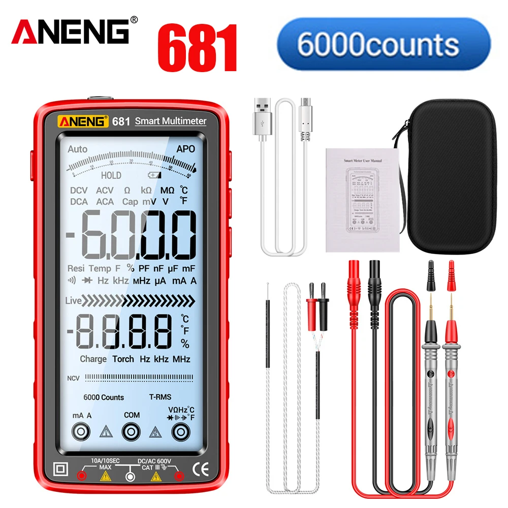 ANENG 681 Smart Anti-burn Rechargeable Multimeter True RMS Multimetr Voltage Tester Hz Ohm Diode Meter with LCD Screen Sheath
ANENG 681 Smart Anti-burn Rechargeable Multimeter True RMS Multimetr Voltage Tester Hz Ohm Diode Meter with LCD Screen Sheath