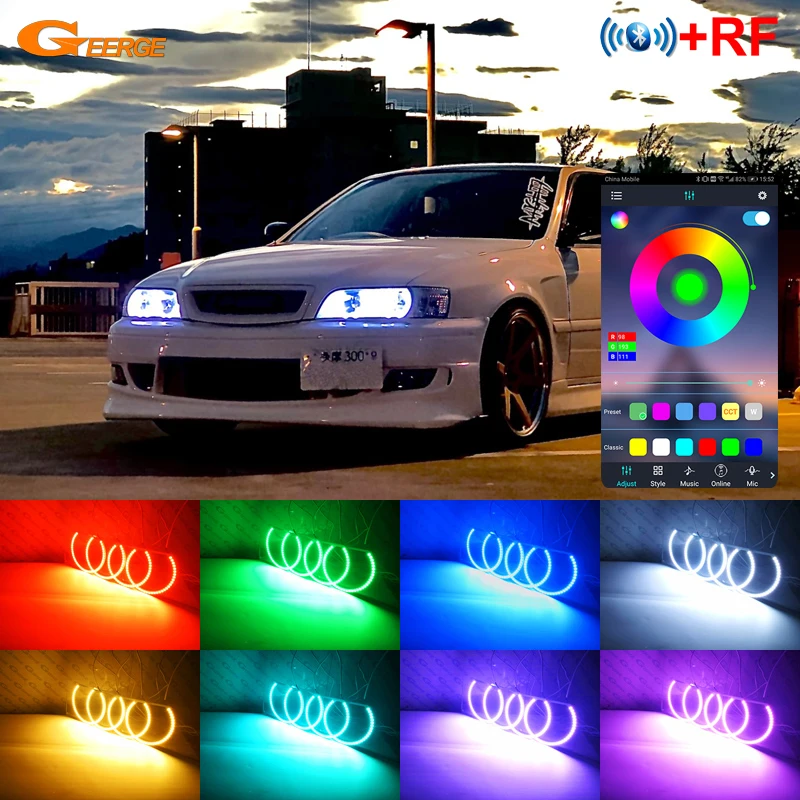 Для Toyota Chaser JZX100 1996-1999 2000 2001 RF Remote Bluetooth App Многоцветные ультра яркие RGB светодиодные кольца с ореолом ангельских глаз 
Для Toyota Chaser JZX100 1996-1999 2000 2001 RF Remote Bluetooth App Многоцветные ультра яркие RGB светодиодные кольца с ореолом ангельских глаз