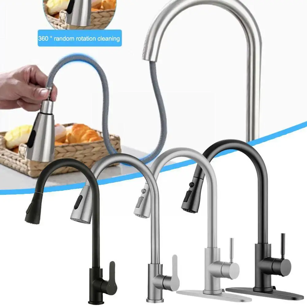 

High Quality Copper Pull-out Kitchen Faucet Retractable And Cold Water Black Washbasin Tap Sink Hot Gun Mixer Bathroom Gray R6R9
