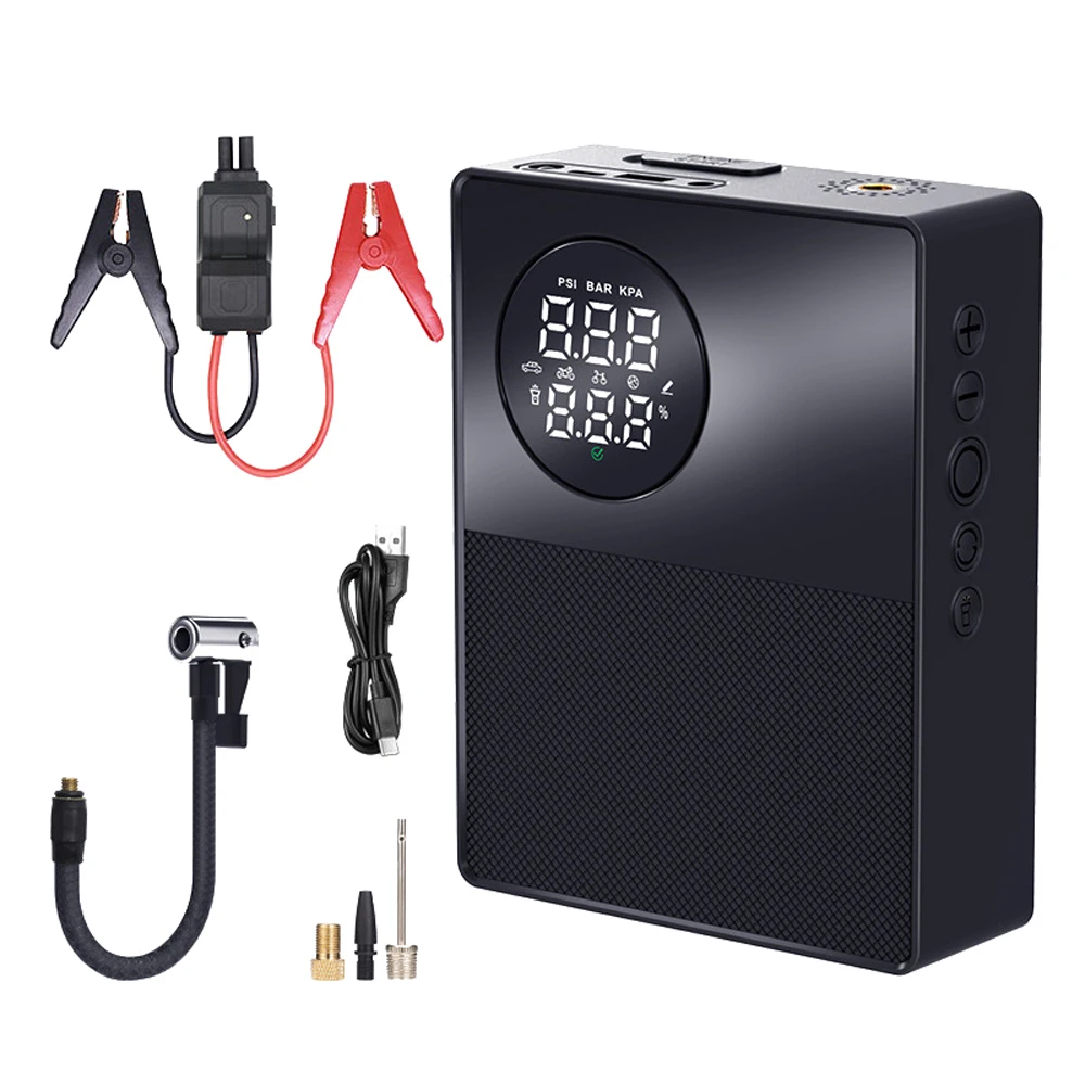 Jump Starter with Air Compressor 1000A Peaks Automobile Battery Booster Power Pack with LED Light 150PSI Digital Tire Inflator
Jump Starter with Air Compressor 1000A Peaks Automobile Battery Booster Power Pack with LED Light 150PSI Digital Tire Inflator