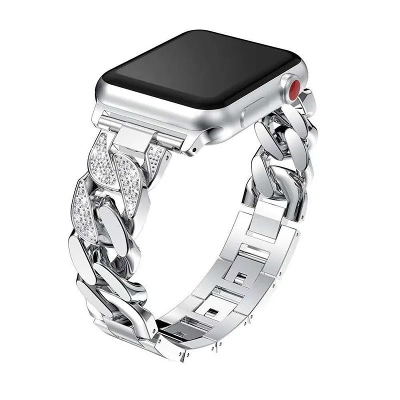 

Металлический деловой сгибающийся ремешок для Apple Watch 7 41 мм 45 мм, браслет с блестящими бриллиантами для iWatch 6 Se 5 4 3 2 1 44 мм 40 мм 42 мм 38 мм, звеньевая цепь