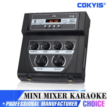 MF-8 mini mixer karaoke audio outdoor mixer stereo echo dual microphone input amplifier with BT recording effect mp3