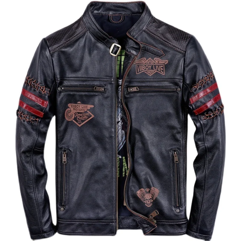 Genuine Cowhide Jacket Men's Head Layer Cowhide Motorcycle Leather Coat Biker Tough Guy Leather Coat Male
Genuine Cowhide Jacket Men's Head Layer Cowhide Motorcycle Leather Coat Biker Tough Guy Leather Coat Male
