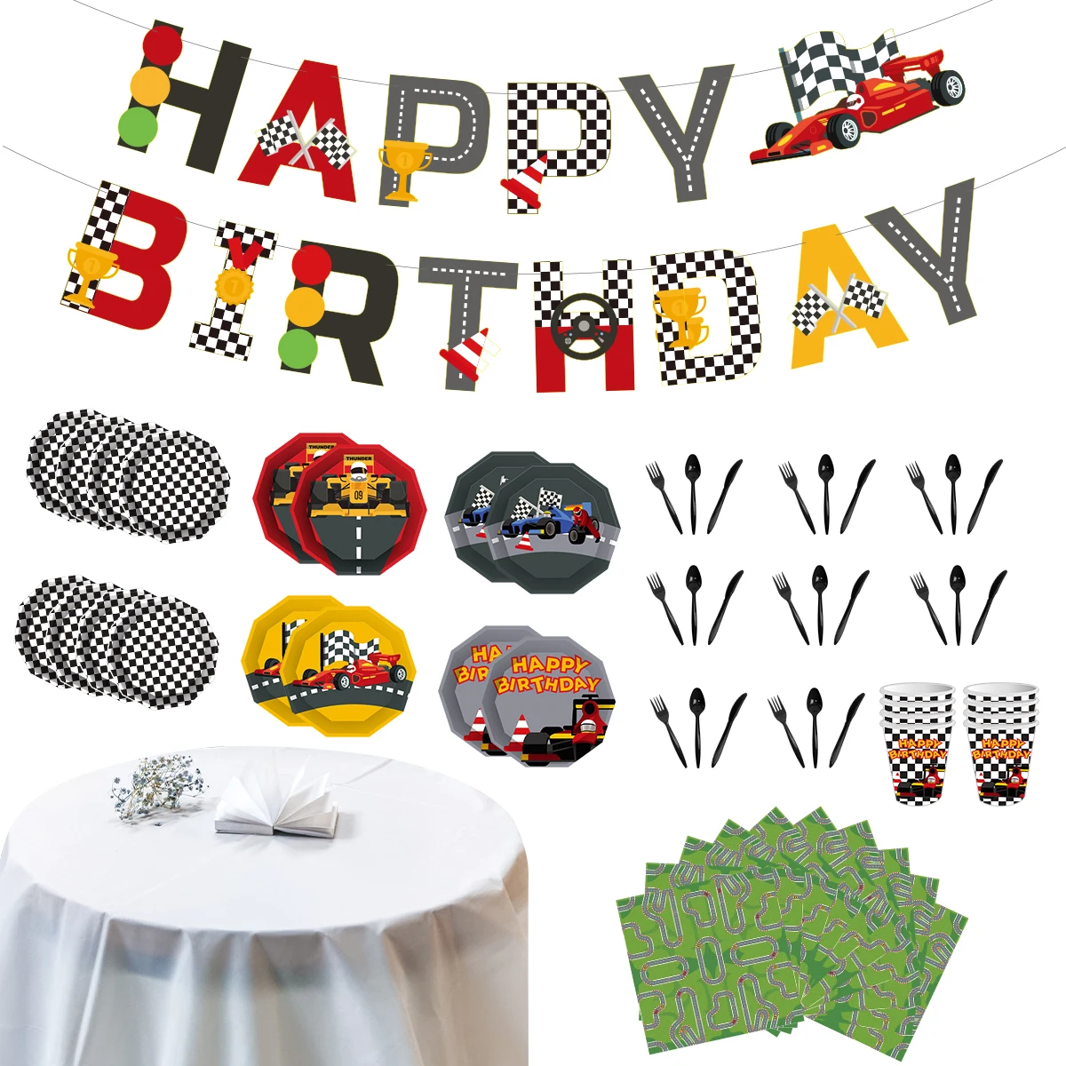 JOLLYBOOM Racing Theme Disposable Tableware Paper Cups Banner Knife Fork Spoon Tablecloth for Boys Baby Birthday Party Supplies
JOLLYBOOM Racing Theme Disposable Tableware Paper Cups Banner Knife Fork Spoon Tablecloth for Boys Baby Birthday Party Supplies