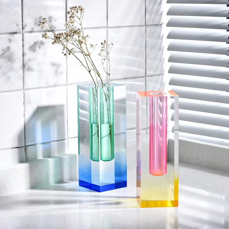 Modern Rainbow Pillar Bud Vase Tabletop Glass Vases Luxury Decorative Acrylic Crystal Nordic Room Decoration Home 
Modern Rainbow Pillar Bud Vase Tabletop Glass Vases Luxury Decorative Acrylic Crystal Nordic Room Decoration Home