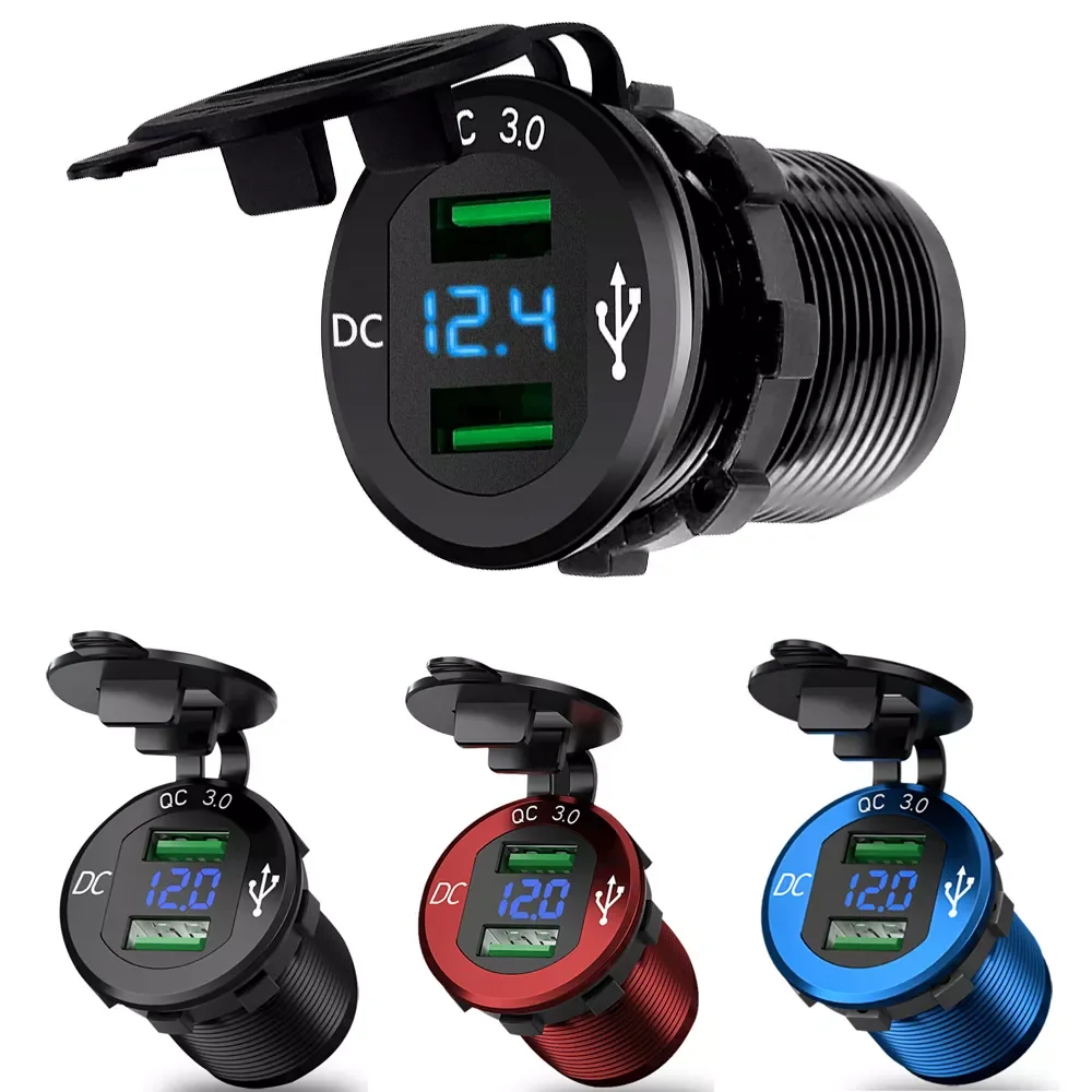 Charge 3.0 Dual USB Charger Socket Waterproof Aluminum Power Outlet Fast Charge with LED Voltmeter for 12V/24V Car Boat M
Charge 3.0 Dual USB Charger Socket Waterproof Aluminum Power Outlet Fast Charge with LED Voltmeter for 12V/24V Car Boat M