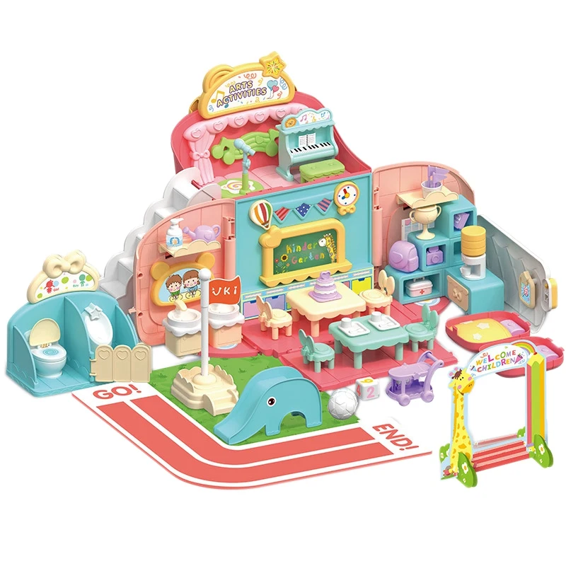 

Simulation Kindergarten Toy Doll Houses Portable for Indoor for Girls Compatible Toy House with Musical Pretend Play