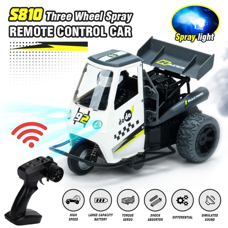 S810 1:16 RC Motorcycle Three Wheels Car With Lights Spray 2.4G Remote Control Electric High Speed Emulation Motorcycle Kids Toy 
S810 1:16 RC Motorcycle Three Wheels Car With Lights Spray 2.4G Remote Control Electric High Speed Emulation Motorcycle Kids Toy