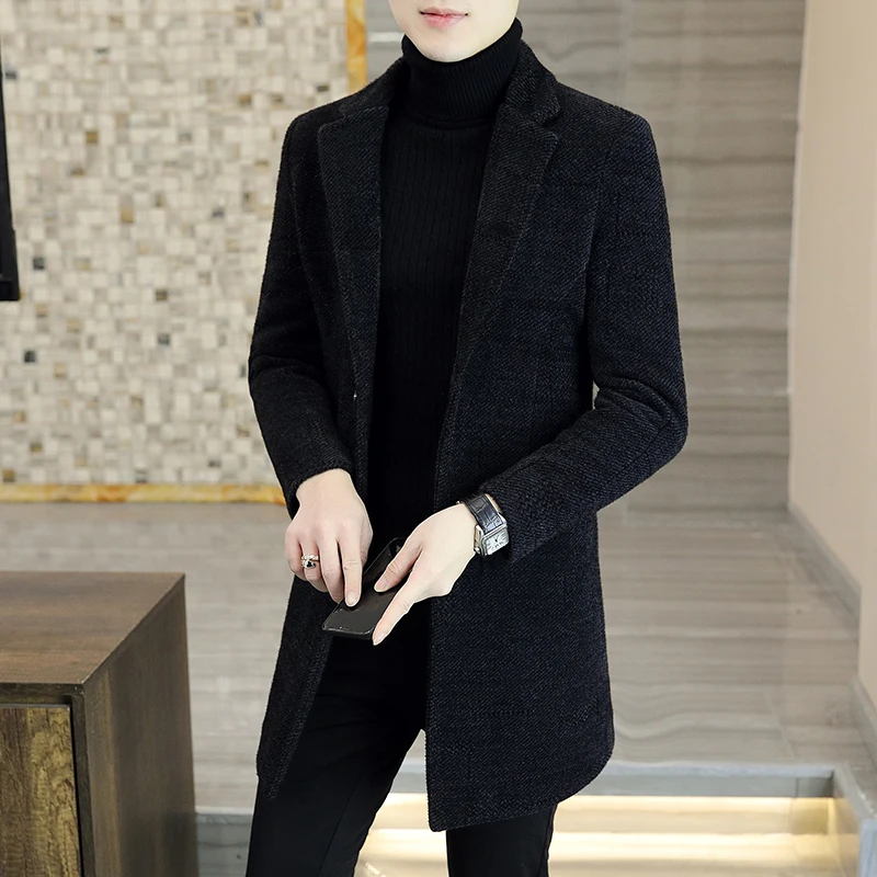 

2023Four seasons of new boutique men's handsome trend high-end tweed coat in the long paragraph trench coat tweed jacket top