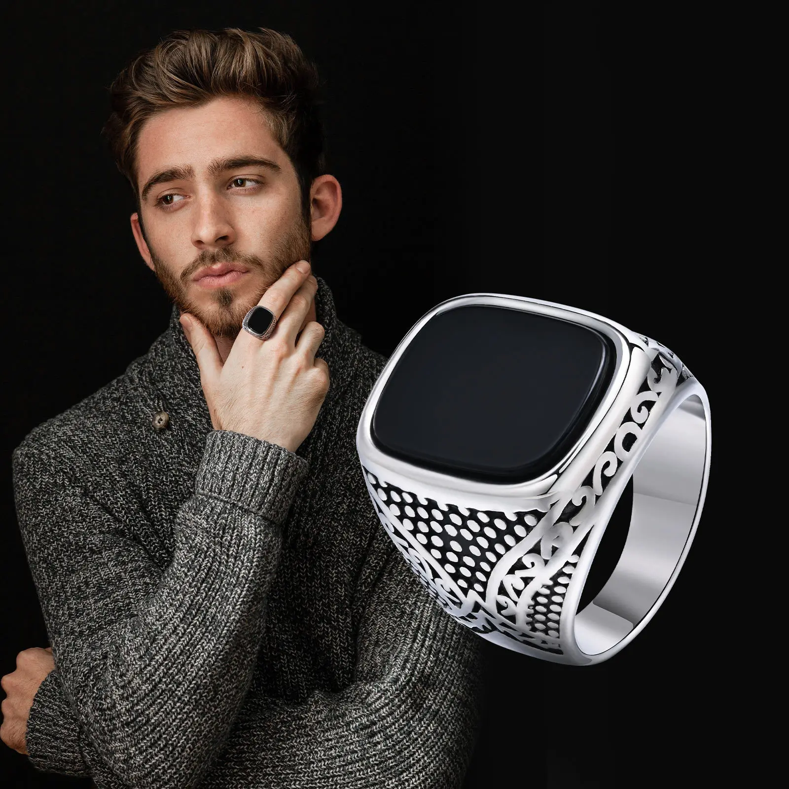 Punk Onyx Stone Signet Rings for Men, Stylish Waterproof Stainless Steel Black Stone Pinky Ring, New Rock Gifts for Him Jewelry
Punk Onyx Stone Signet Rings for Men, Stylish Waterproof Stainless Steel Black Stone Pinky Ring, New Rock Gifts for Him Jewelry