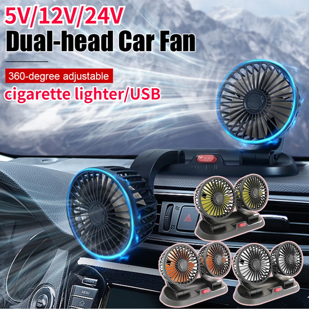 

Portable Dual Head Car Fan 360 Degree Rotation Car Auto Air Cooling Fan USB Air Circulation Fans for Dashboard RV Truck