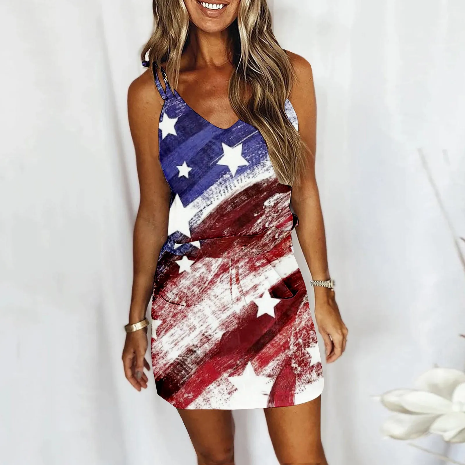 American Usa Flag Dress Women Summer Beach Loose V-neck Sundress Summer Independence Day Spaghetti Strap Mini Dresses Woman
American Usa Flag Dress Women Summer Beach Loose V-neck Sundress Summer Independence Day Spaghetti Strap Mini Dresses Woman
