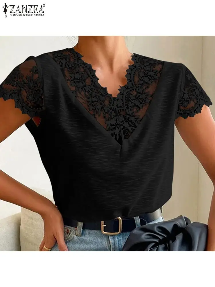 ZANZEA Stylish Women Summer Lace Patchwork Blouse Elegant V Neck Short Sleeve Tops Female Solid Work Shirt Tunic Party Blusas
ZANZEA Stylish Women Summer Lace Patchwork Blouse Elegant V Neck Short Sleeve Tops Female Solid Work Shirt Tunic Party Blusas