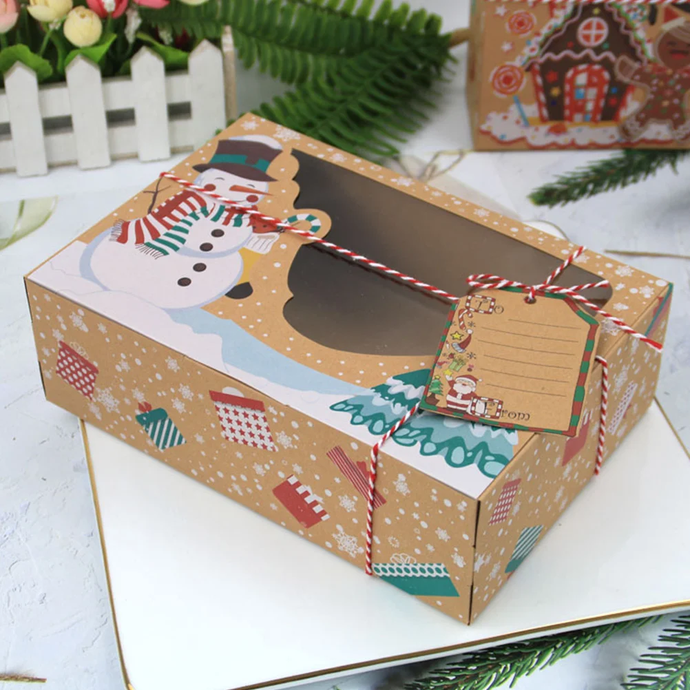 

12 шт. рождественские подарочные коробки для печенья с окном, коробки для конфет из крафт-бумаги, Рождественская бумажная упаковочная коробка, коробки для пекарни для кафе