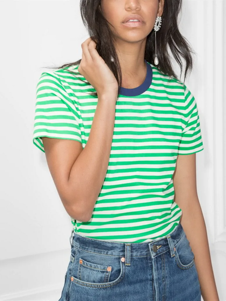 Women's Stripes Short Sleeve T-shirt Top O-neck Simple casual all-match Female Tees 2022 Summer New
Women's Stripes Short Sleeve T-shirt Top O-neck Simple casual all-match Female Tees 2022 Summer New