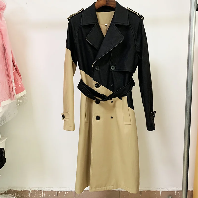HIGH STREET 2022 Fall Winter Designer Coat Women's Belted Leather Patchwork Trench Wind Breaker Outer Wear
HIGH STREET 2022 Fall Winter Designer Coat Women's Belted Leather Patchwork Trench Wind Breaker Outer Wear