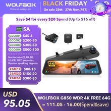WOLFBOX G850 Front and Rear 4K Dash Cam Car Camera WDR 1080P Dash Camera for Car FOV170 Car Dvr GPS Night Vision 24H Parking