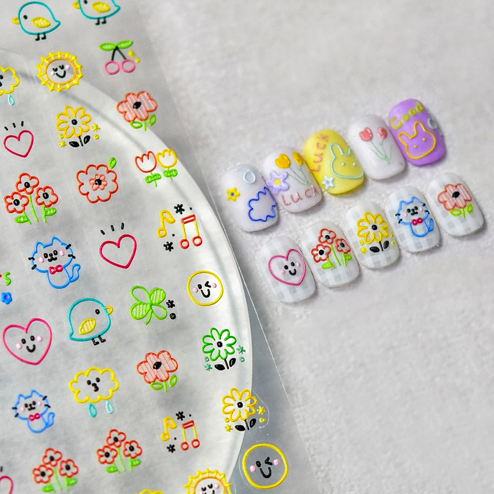 Cute Cartoon Flowers Line Rabbit Stars 5D Embossed Reliefs Self Adhesive Nail Art Decorations Sticker Colored 3D Manicure Decal
Cute Cartoon Flowers Line Rabbit Stars 5D Embossed Reliefs Self Adhesive Nail Art Decorations Sticker Colored 3D Manicure Decal