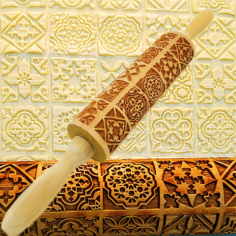 

Rolling Pins Rock Pastry Boards Snowflake Elk Wooden Embossed Rolling Pin Bakery Kitchen Accessories Patterned Roller Biscuit