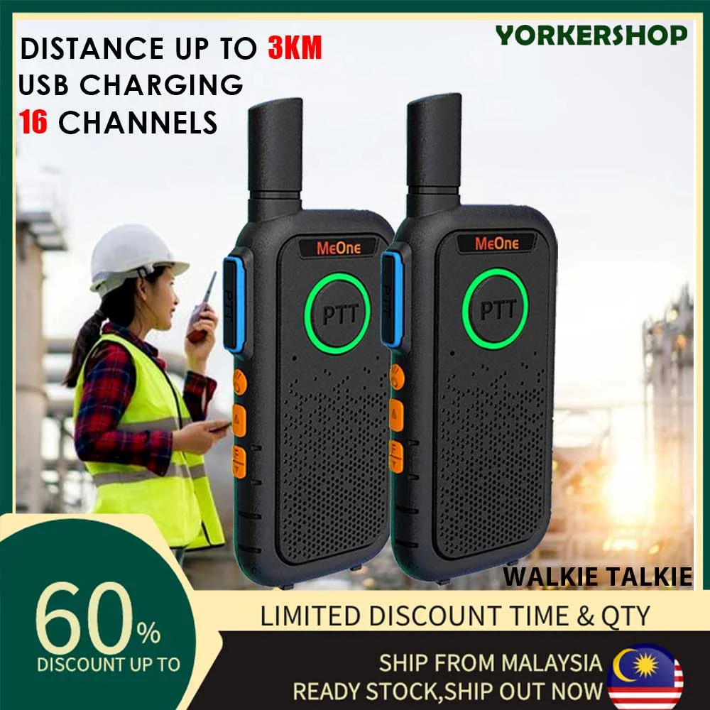 READY STOCK Yorker MEONE Walkie Talkie Rechargeable USB 400-470MHz Mini 2 Way Radio 16 Channel Work Outdoor Portable
READY STOCK Yorker MEONE Walkie Talkie Rechargeable USB 400-470MHz Mini 2 Way Radio 16 Channel Work Outdoor Portable