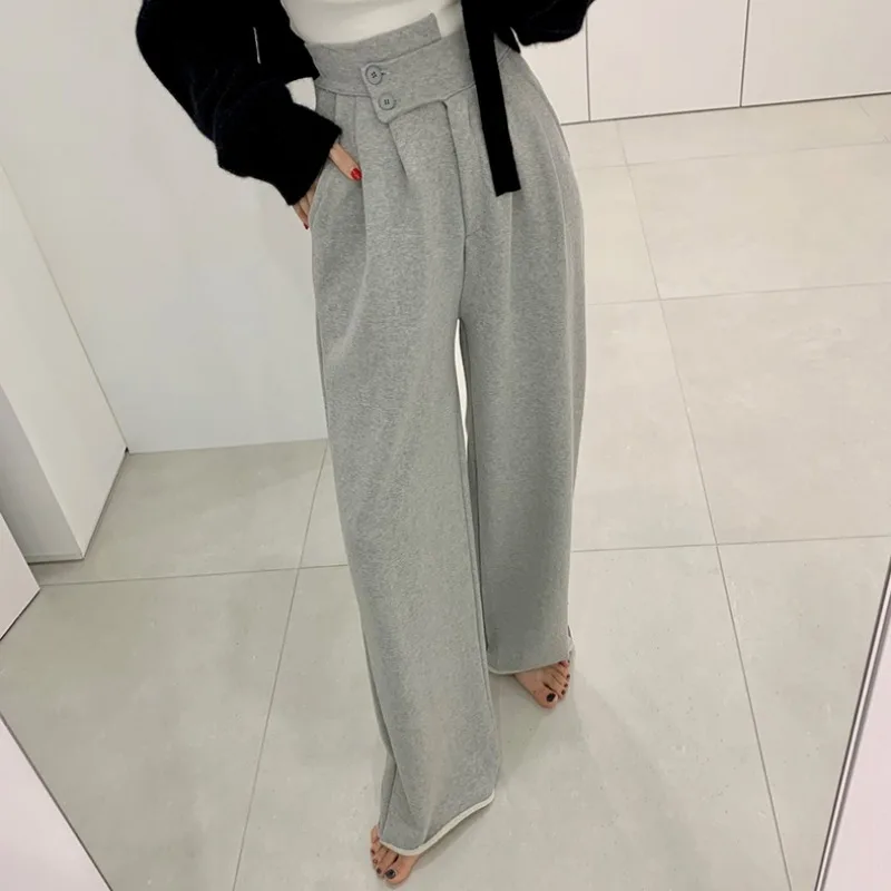 Брюки женские с широкими штанинами, уличная одежда, свободные прямые штаны с эластичной талией, модные шикарные брюки в Корейском стиле для мам, серого цвета, на весну
Брюки женские с широкими штанинами, уличная одежда, свободные прямые штаны с эластичной талией, модные шикарные брюки в Корейском стиле для мам, серого цвета, на весну