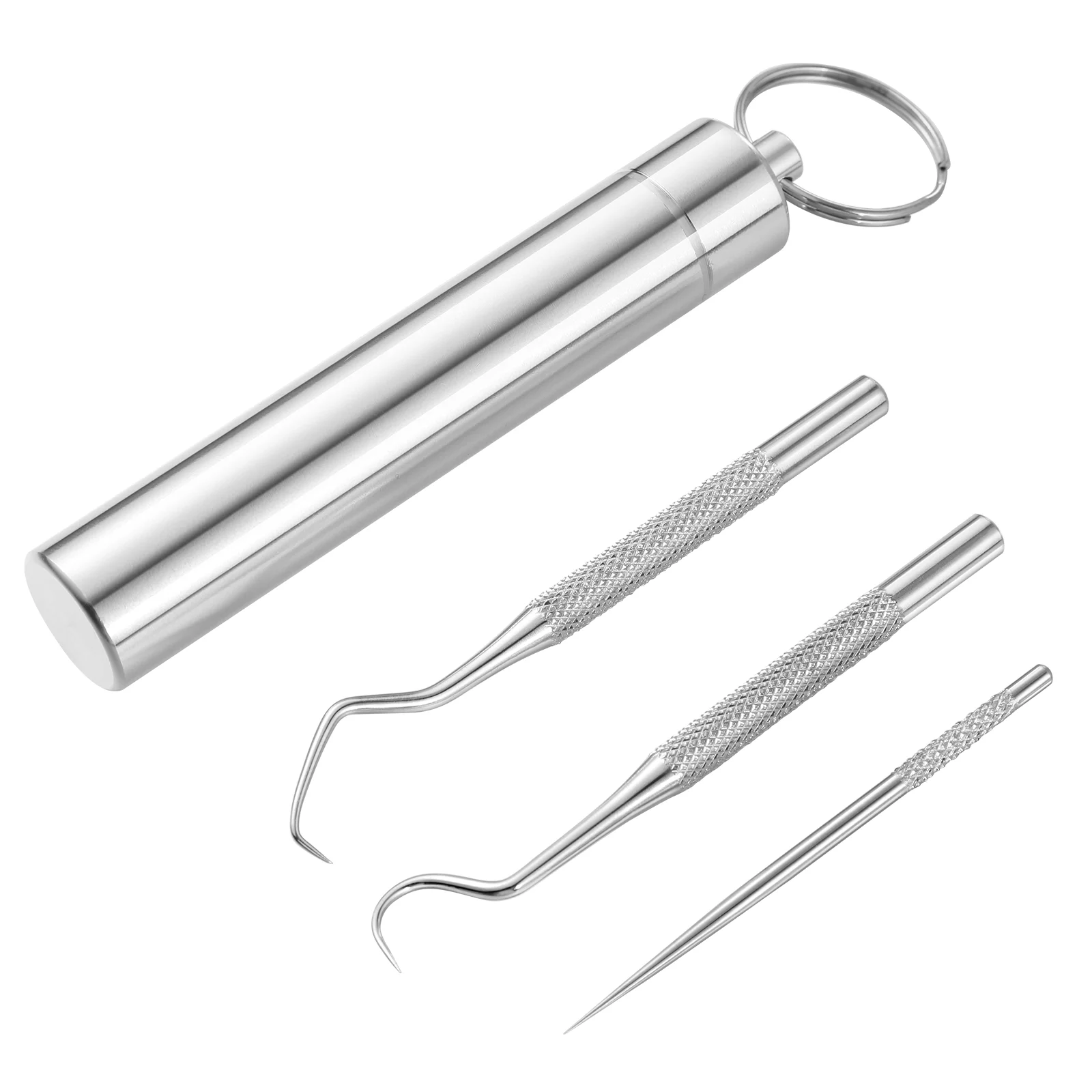 

Metal Keychain Teeth Picker Tartar Remover Portable Cleaning Tool Toothpick Kit Reusable Toothpicks Stainless Steel Hook Floss