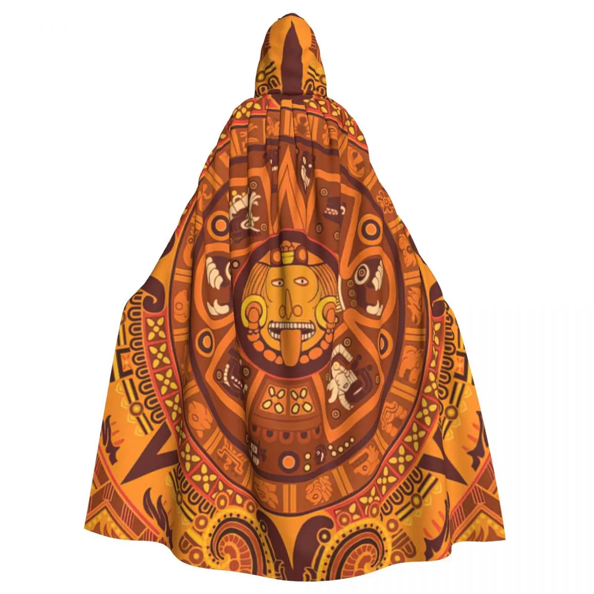 

Aztec Calendar In New Orange Hooded Cloak Halloween Party Cosplay Woman Men Adult Long Witchcraft Robe Hood