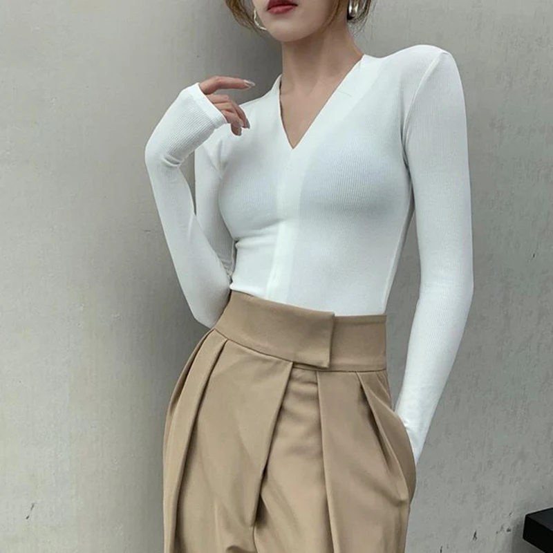 Lucyever Korean Style Women Sweaters and Pullovers Sexy Slim V Neck Long Sleeve Women's Sweater Black White Thin Knitted Tops
Lucyever Korean Style Women Sweaters and Pullovers Sexy Slim V Neck Long Sleeve Women's Sweater Black White Thin Knitted Tops