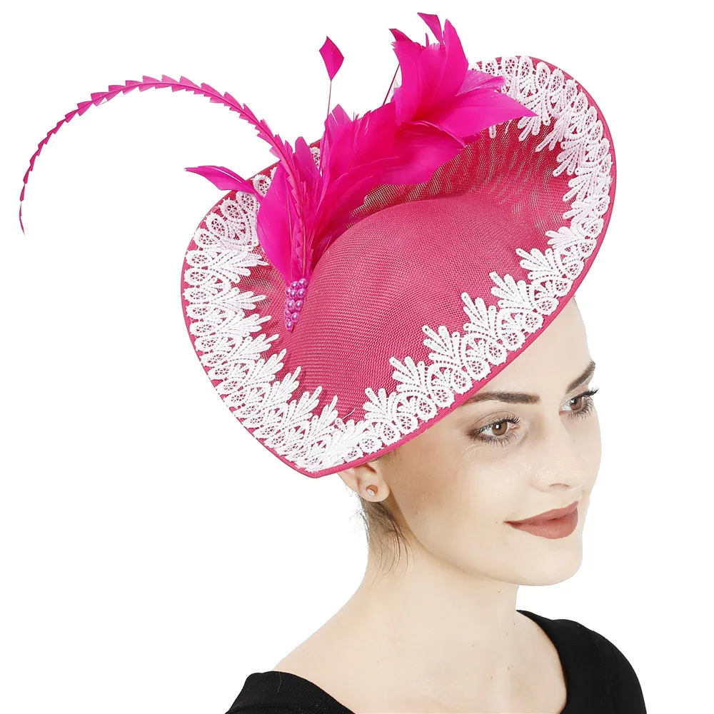 Fuchsia Big Cocktail Hat with Lace New Design Heat Shape Wedding Appliques Edge Feathers Ladies Elegant Wedding Hair Accessories
Fuchsia Big Cocktail Hat with Lace New Design Heat Shape Wedding Appliques Edge Feathers Ladies Elegant Wedding Hair Accessories