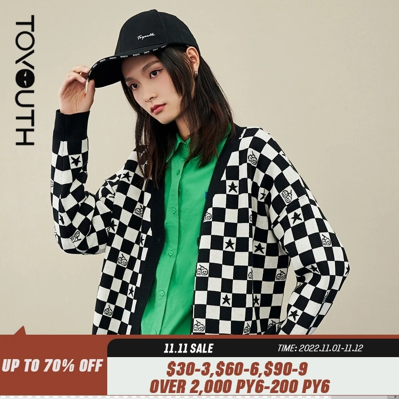 Toyouth Women Knitted Sweater Vest Spring Winter Long Sleeve V Neck Loose Knitted Cardigan Checkerboard Elegant Vintage Sweater
Toyouth Women Knitted Sweater Vest Spring Winter Long Sleeve V Neck Loose Knitted Cardigan Checkerboard Elegant Vintage Sweater
