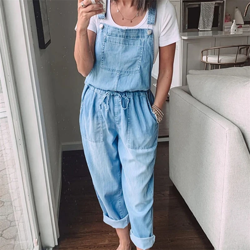 Spring Autumn Thin Loose Casual Womens Denim Jumpsuit Lace Up Elastic Waist Overalls Solid Color Wide Leg Trousers Bodysuit
Spring Autumn Thin Loose Casual Womens Denim Jumpsuit Lace Up Elastic Waist Overalls Solid Color Wide Leg Trousers Bodysuit