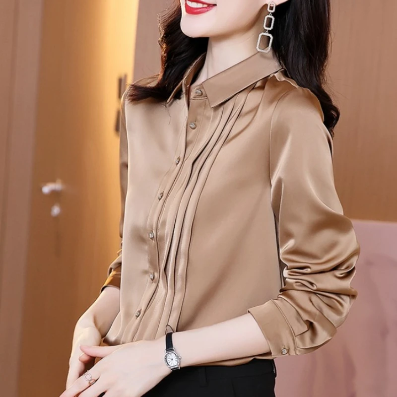 

Женская блузка с длинным рукавом, однотонные удобные модные повседневные блузки, корейские рубашки с лацканами для весны и лета, Houthion