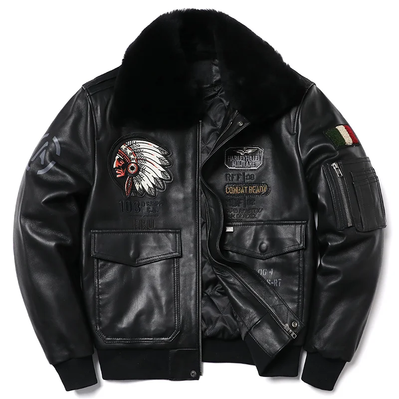 New Wool Collar Indian Embroidery Sheepskin Coat Genuine Leather Jacket Men's Air Force Cloth Flight Jackets Clothes
New Wool Collar Indian Embroidery Sheepskin Coat Genuine Leather Jacket Men's Air Force Cloth Flight Jackets Clothes