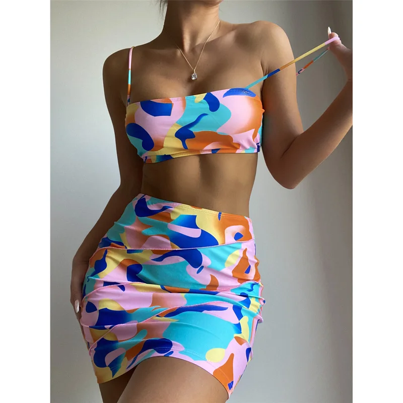 Women 3pcs Swimsuit Set Geometric Printed Padded Spaghetti Strap Bikini Bra with Sexy Panties and Short Skirt
Women 3pcs Swimsuit Set Geometric Printed Padded Spaghetti Strap Bikini Bra with Sexy Panties and Short Skirt