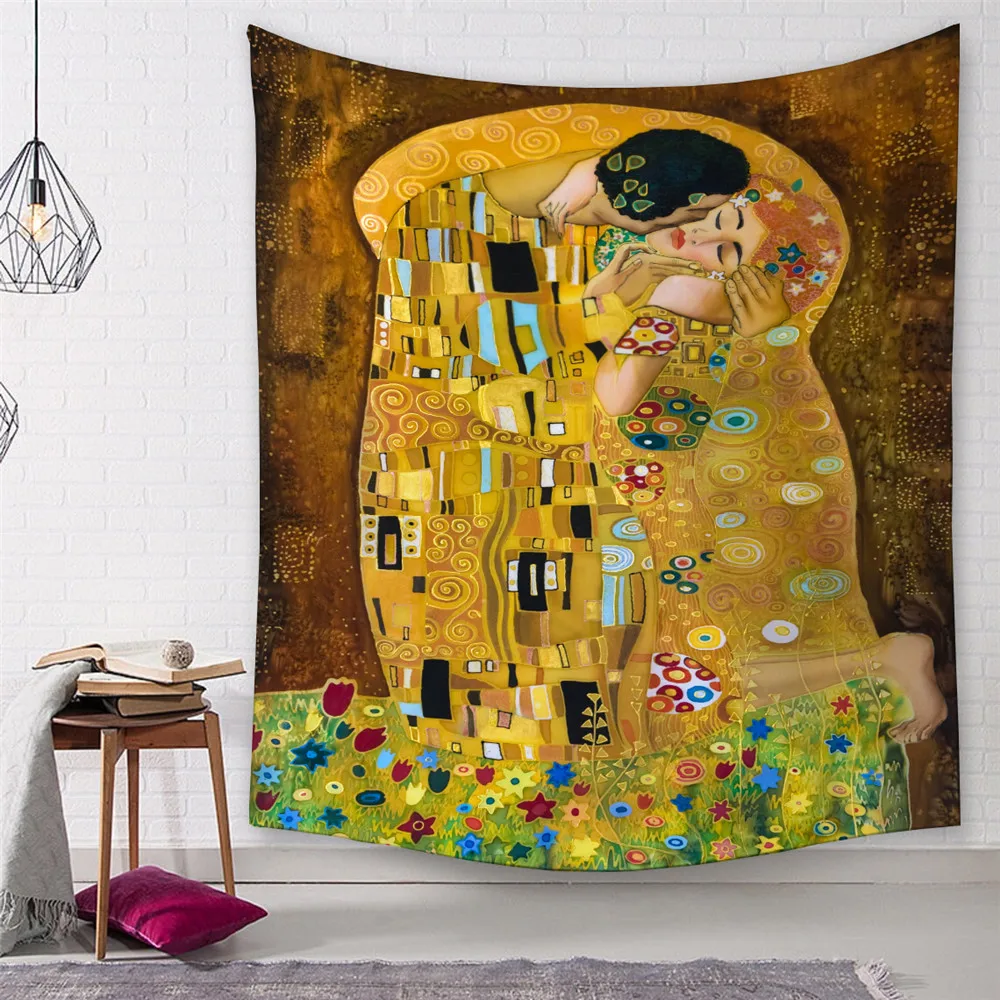 

Gustav Klimt The Kiss Art Print Tapestry Abstract Art Tapestry Wall Hanging Mystic Wall Tapestry for Bedroom Living Room Decor